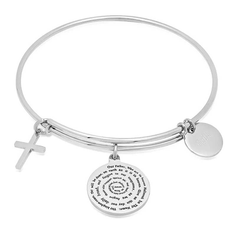 SteelTime SteelTime Women's Stainless Steel Bracelet With Our Father, Faith, And Cross Charms. made by Ruumur