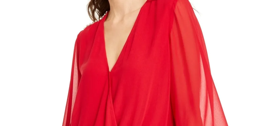 Thalia Sodi Women's Sheer-Sleeve Embellished Top Bright Red Size Small sold by Ruumur product image thumbnail 2
