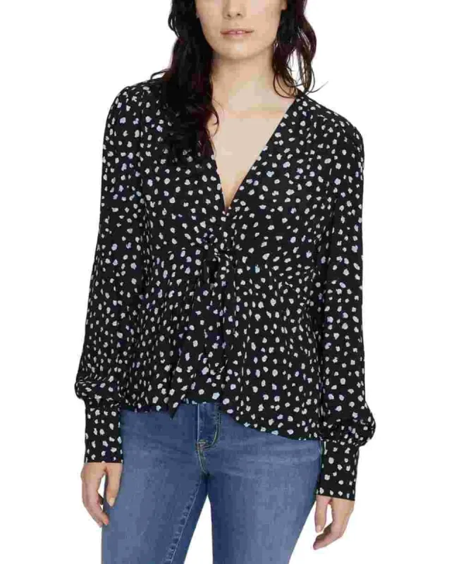 Sanctuary Women's Black Speckle Long Sleeve V Neck Top Black Size Small made by Sanctuary