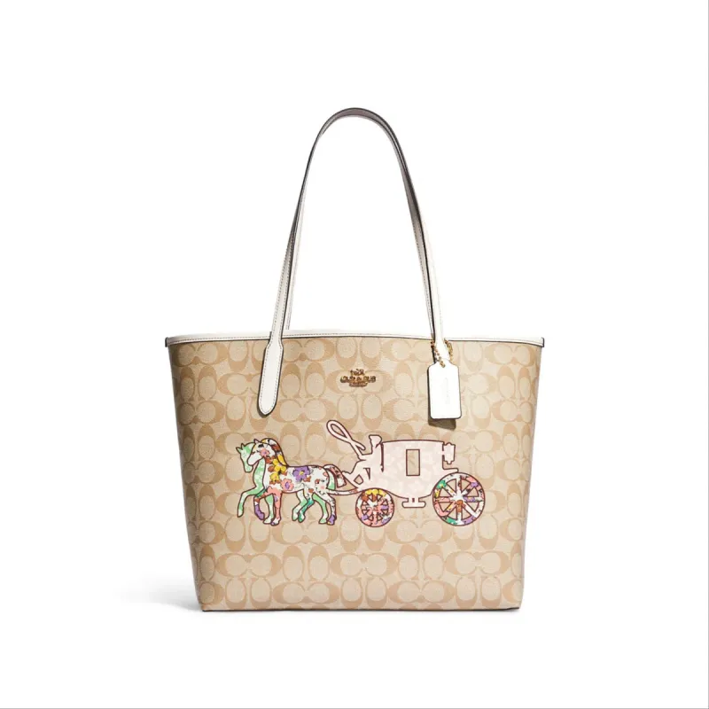 Coach City Tote In Signature Canvas With Horse And Carriage Patchwork Graphic sold by Ruumur