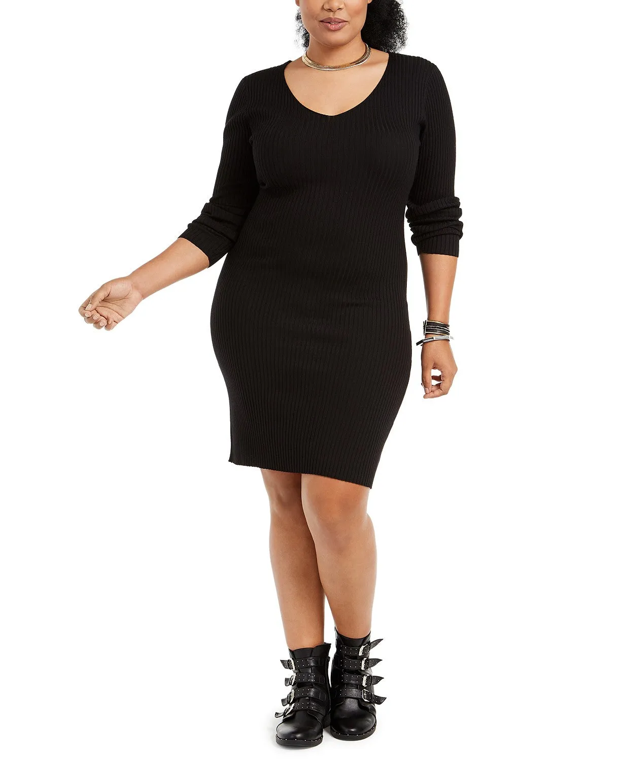 Planet Gold Women's Trendy Plus Size Lace-Up-Back Bodycon Dress Black Size Extra Large sold by Ruumur