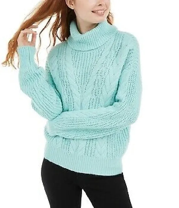 Crave Fame Juniors' Turtleneck Cable Knit Sweater Green Size Extra Large sold by Ruumur