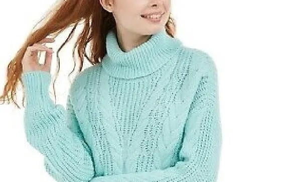 Crave Fame Juniors' Turtleneck Cable Knit Sweater Green Size Extra Large sold by Ruumur product image thumbnail 2