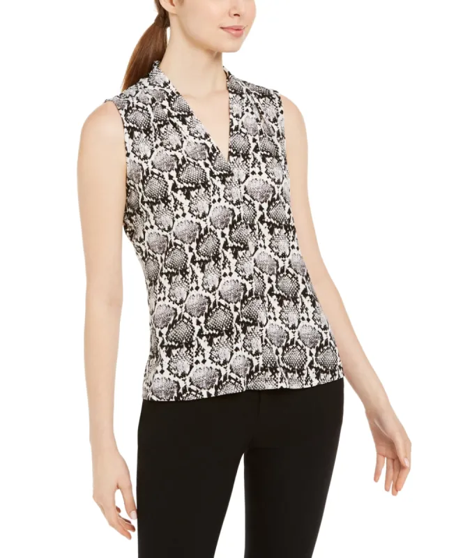 Calvin Klein Women's Snakeskin Print Sleeveless Top Charcoal Size Petite L sold by Ruumur