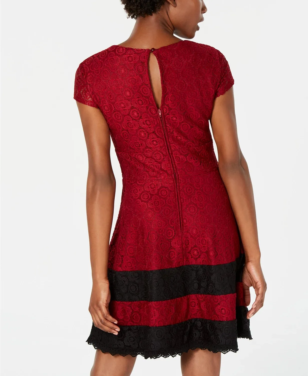 Teeze Me Women's Lace Zippered Short Sleeve Jewel Neck Mini Fit Flare Dress Red Size 1 sold by Ruumur product image thumbnail 2