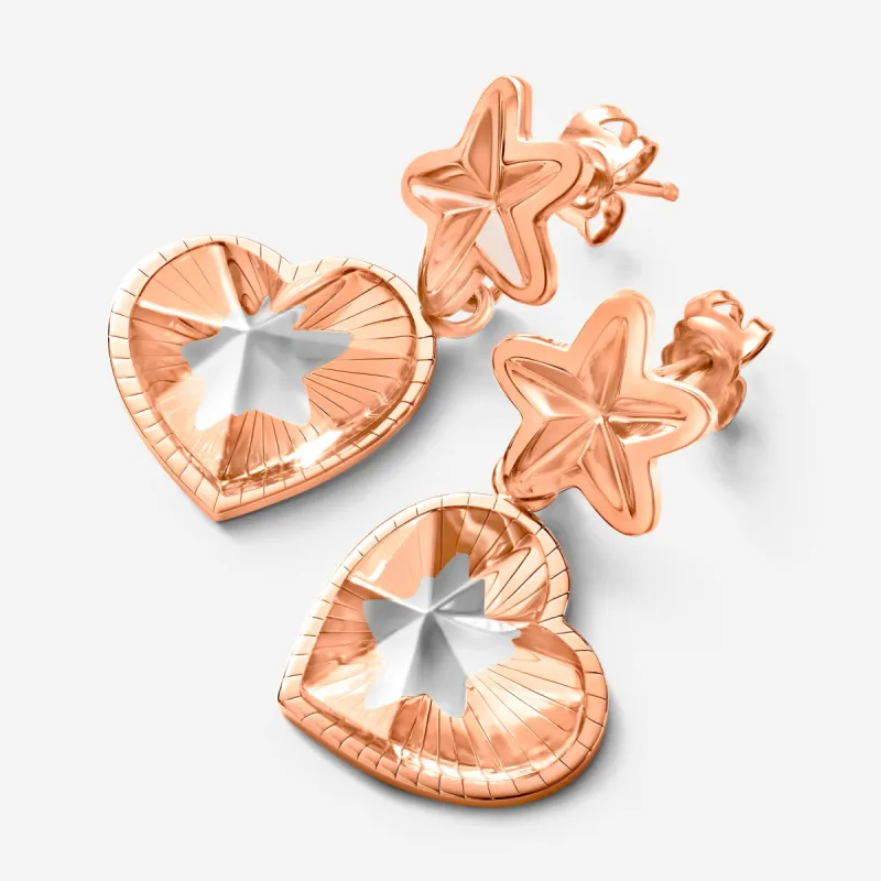 Baccarat 18K Gold Plated on Sterling Silver, Gold Crystal Heart And Star Drop Earrings 2812899 made by Baccarat