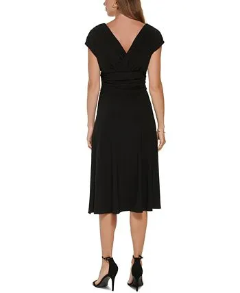 DKNY Women's Ruched V-Neck Midi Dress Black Size Large sold by Ruumur product image thumbnail 2