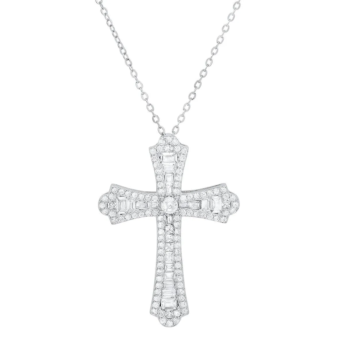 Sterling Silver Luxurious CZ Cross Pendant sold by Ruumur
