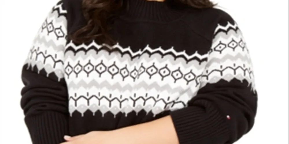 Tommy Hilfiger Women's Printed Long Sleeve Crew Neck Sweater Black Size 1X sold by Ruumur product image thumbnail 3