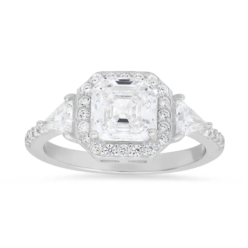 Sterling Silver Asscher-cut Halo CZ Ring sold by Ruumur