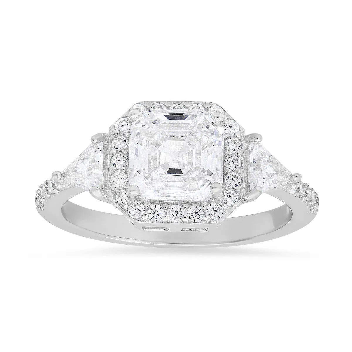Sterling Silver Asscher-cut Halo CZ Ring sold by Ruumur