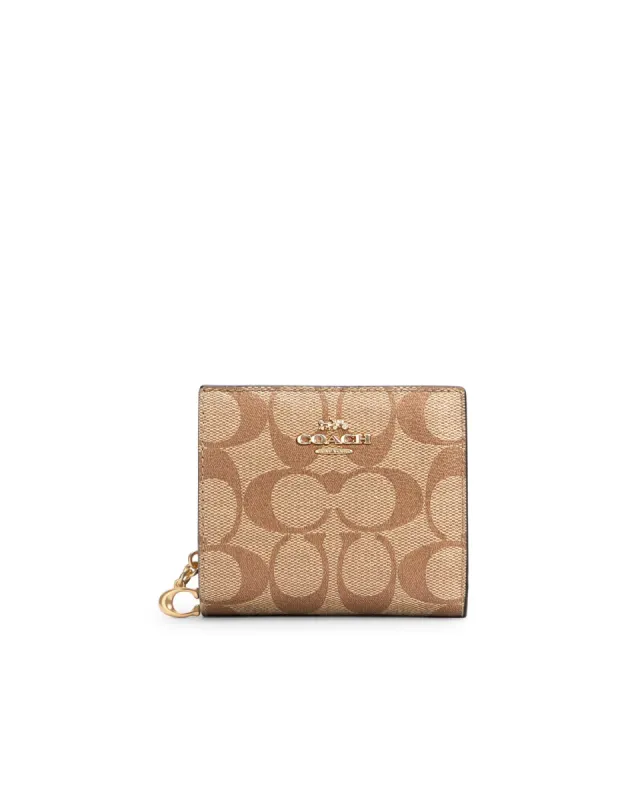 Coach Women's Khaki & Black Snap Wallet In Signature Canvas sold by Ruumur