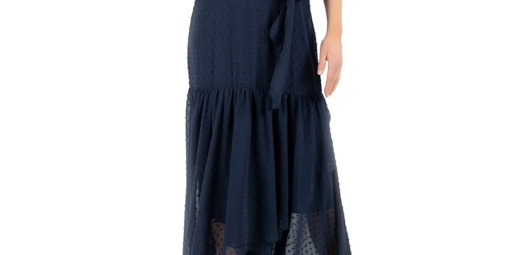 Donna Ricco Women's Tie Belted Chiffon High Low Maxi Dress Navy Size 2 sold by Ruumur product image thumbnail 3