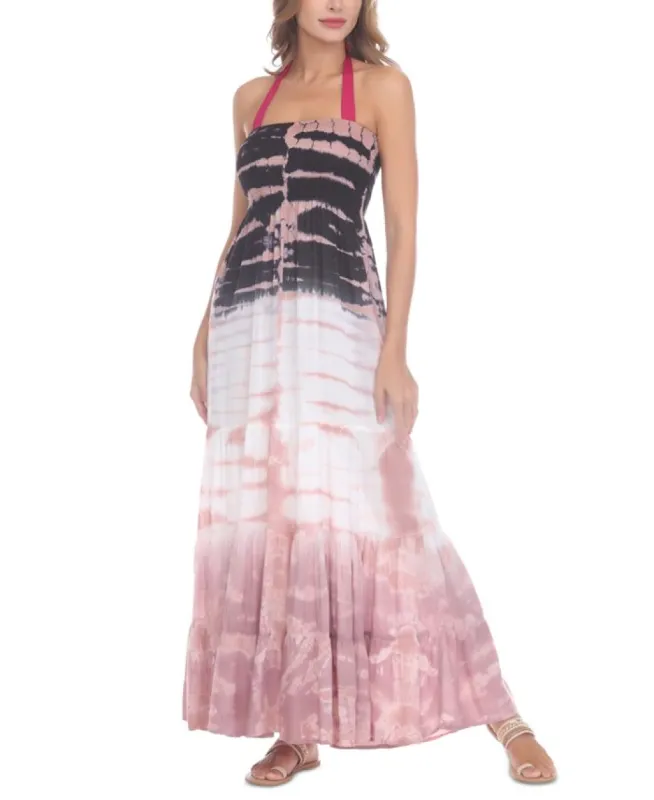 Raviya Women's Tiered Tie Dyed Cover Up Maxi Dress Swimsuit Black Size Medium sold by Ruumur