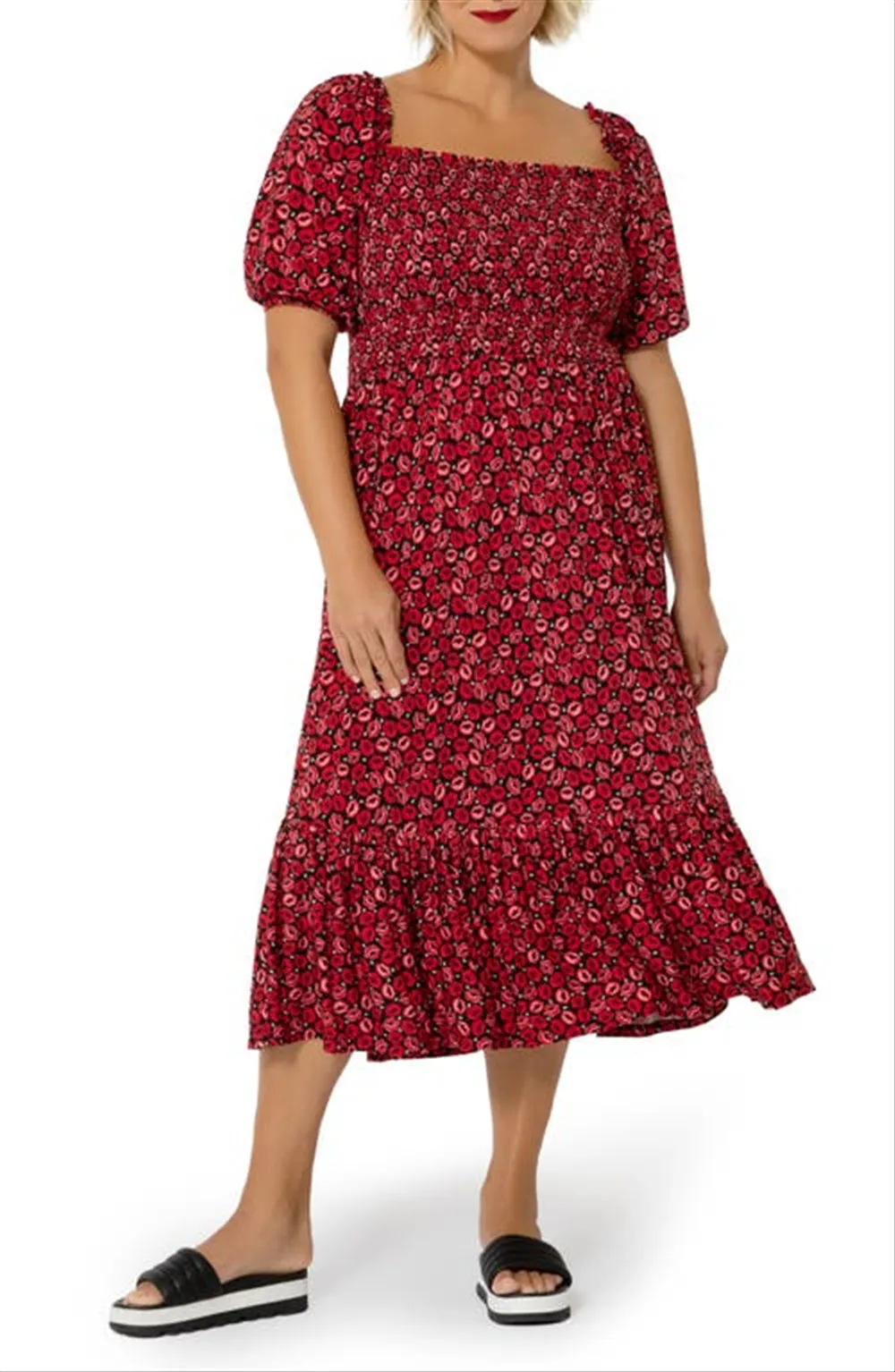 Leota Women's Kelly Ruffle Hem Dress Red Size 2X sold by Ruumur