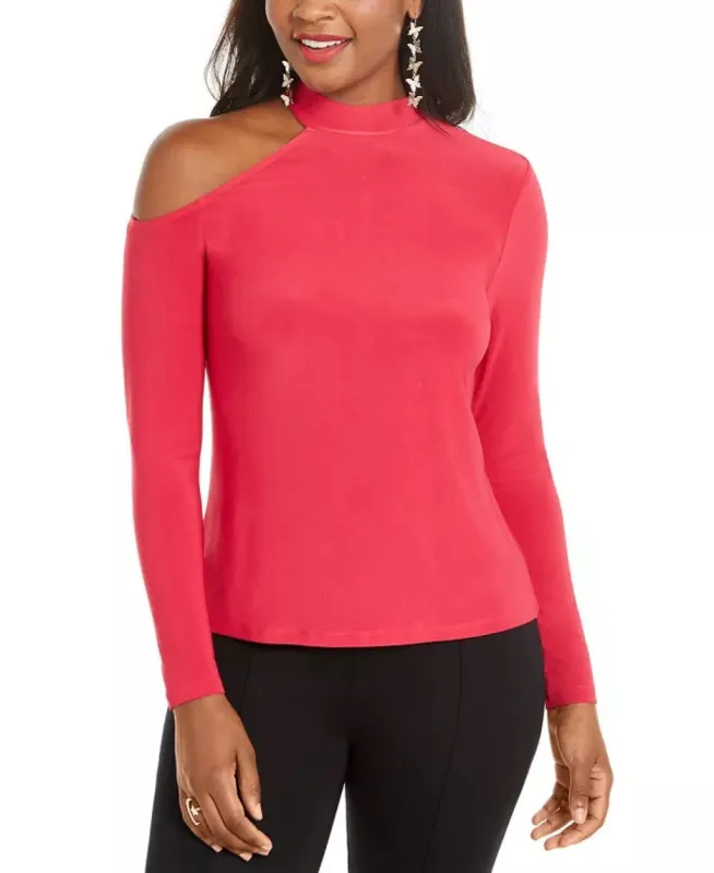 Thalia Sodi Women's Cold Shoulder Mock Neck Top Pink Size X-Small sold by Ruumur
