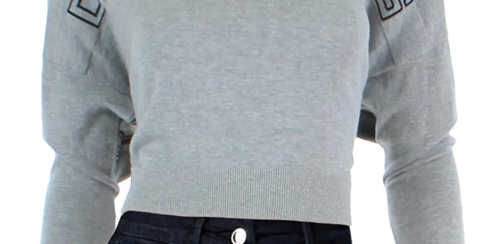 DKNY Women's Ribbed Trim Logo Crop Sweater Gray Size Small sold by Ruumur product image thumbnail 3