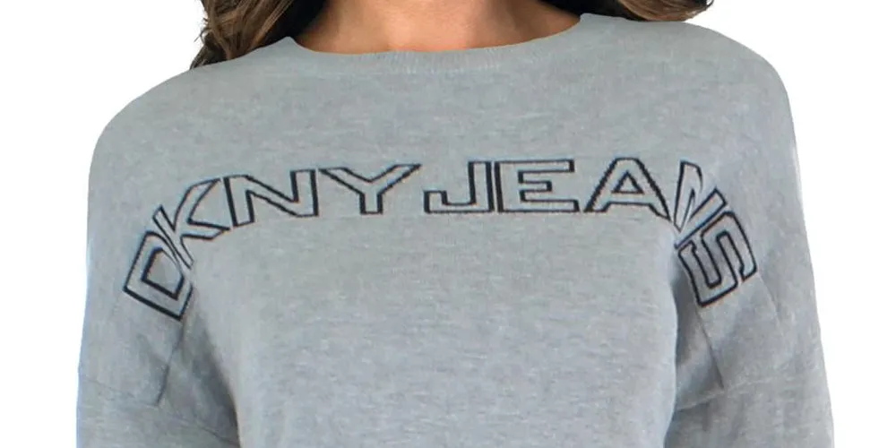 DKNY Women's Ribbed Trim Logo Crop Sweater Gray Size Small sold by Ruumur product image thumbnail 2