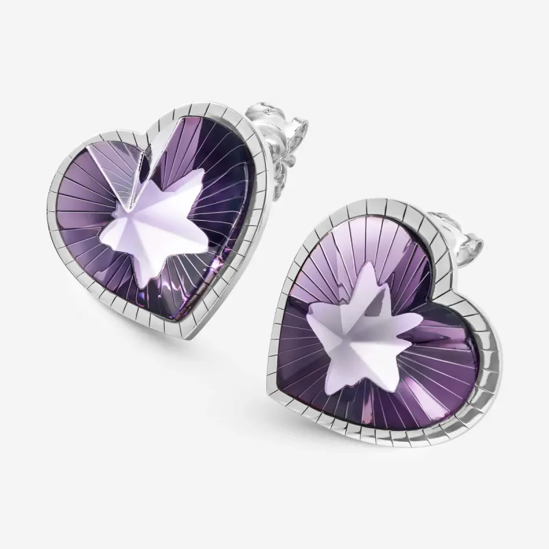 Baccarat Sterling Silver, Purple Crystal Heart Earrings 2812861 made by Baccarat