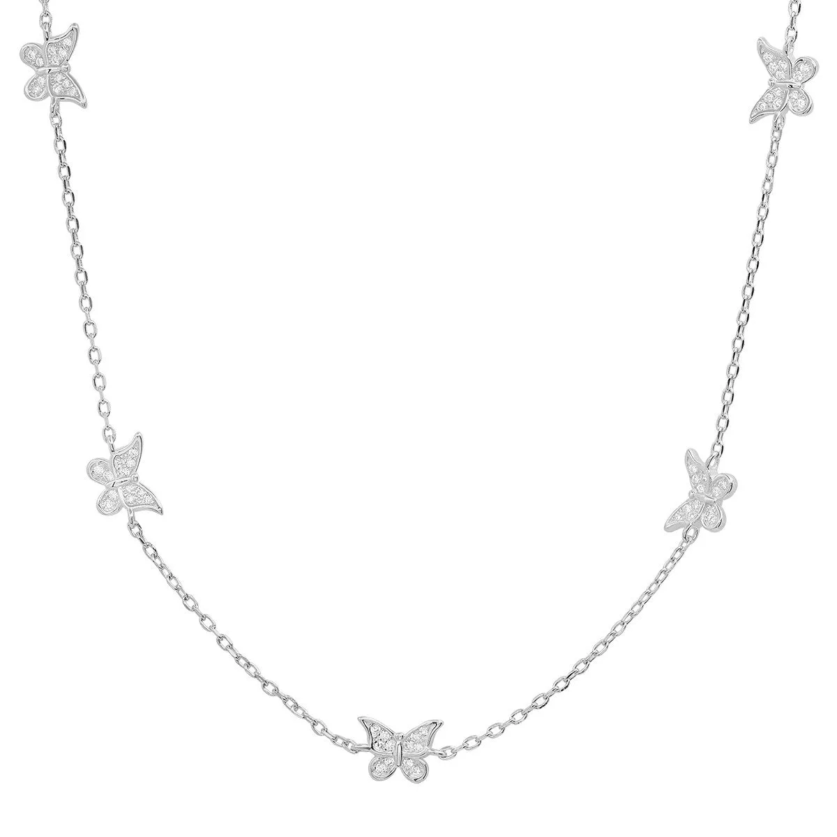 Sterling Silver CZ Butterfly Station Necklace sold by Ruumur