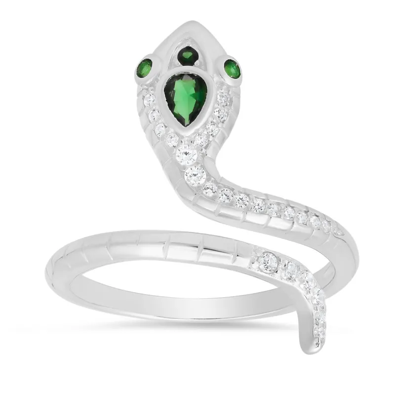 Sterling Silver CZ Snake Ring sold by Ruumur
