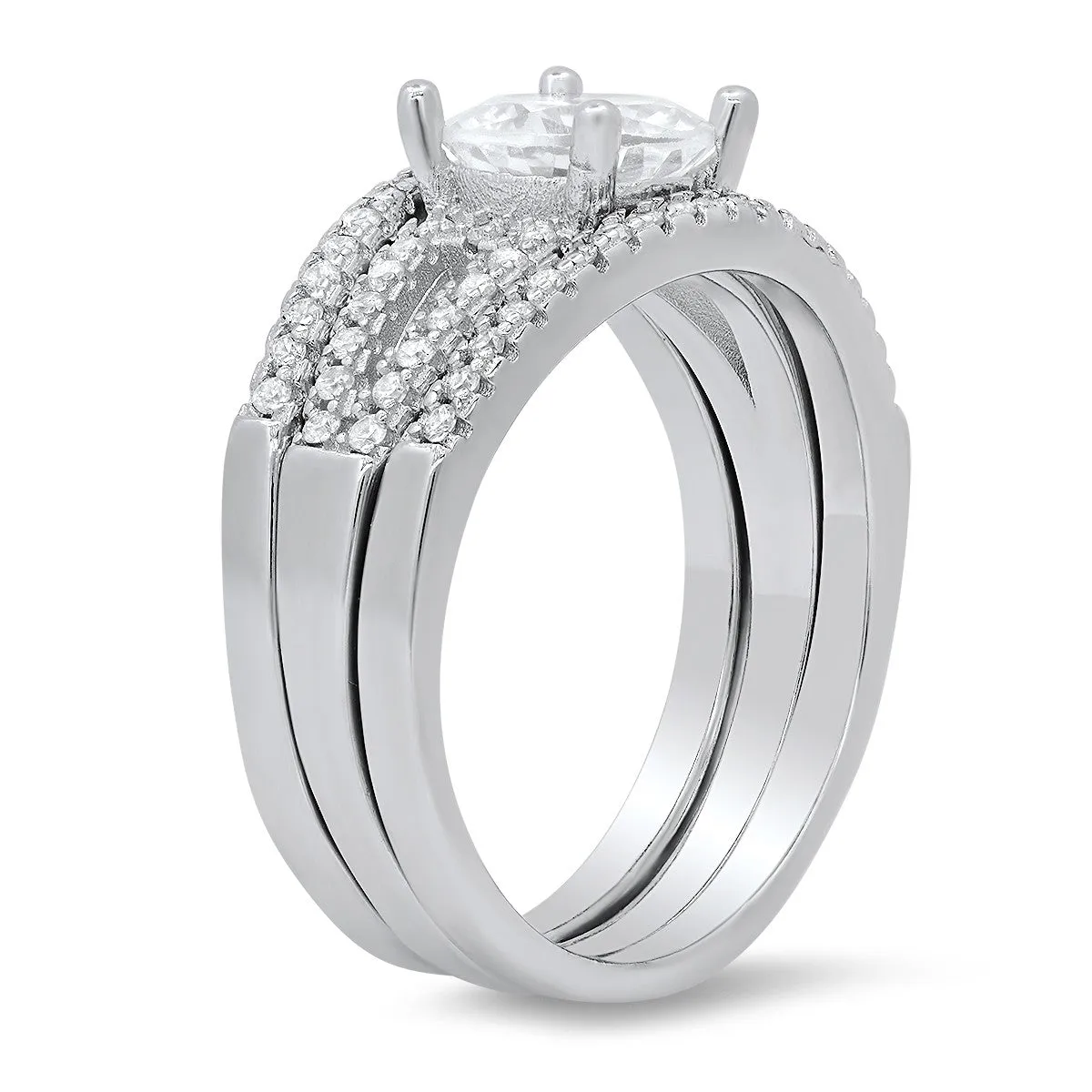 Sterling Silver Round CZ 3pc Stackable Ring Set sold by Ruumur product image thumbnail 2