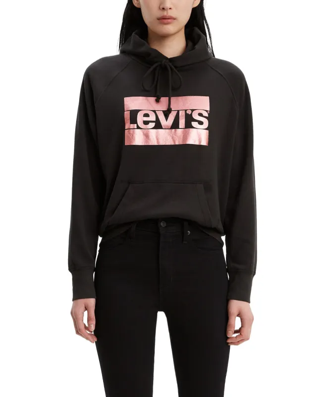 Levi's Women's Metallic Logo-Print Hoodie Black Size Large sold by Ruumur