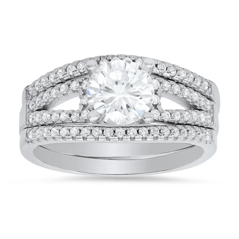 Sterling Silver Round CZ 3pc Stackable Ring Set sold by Ruumur