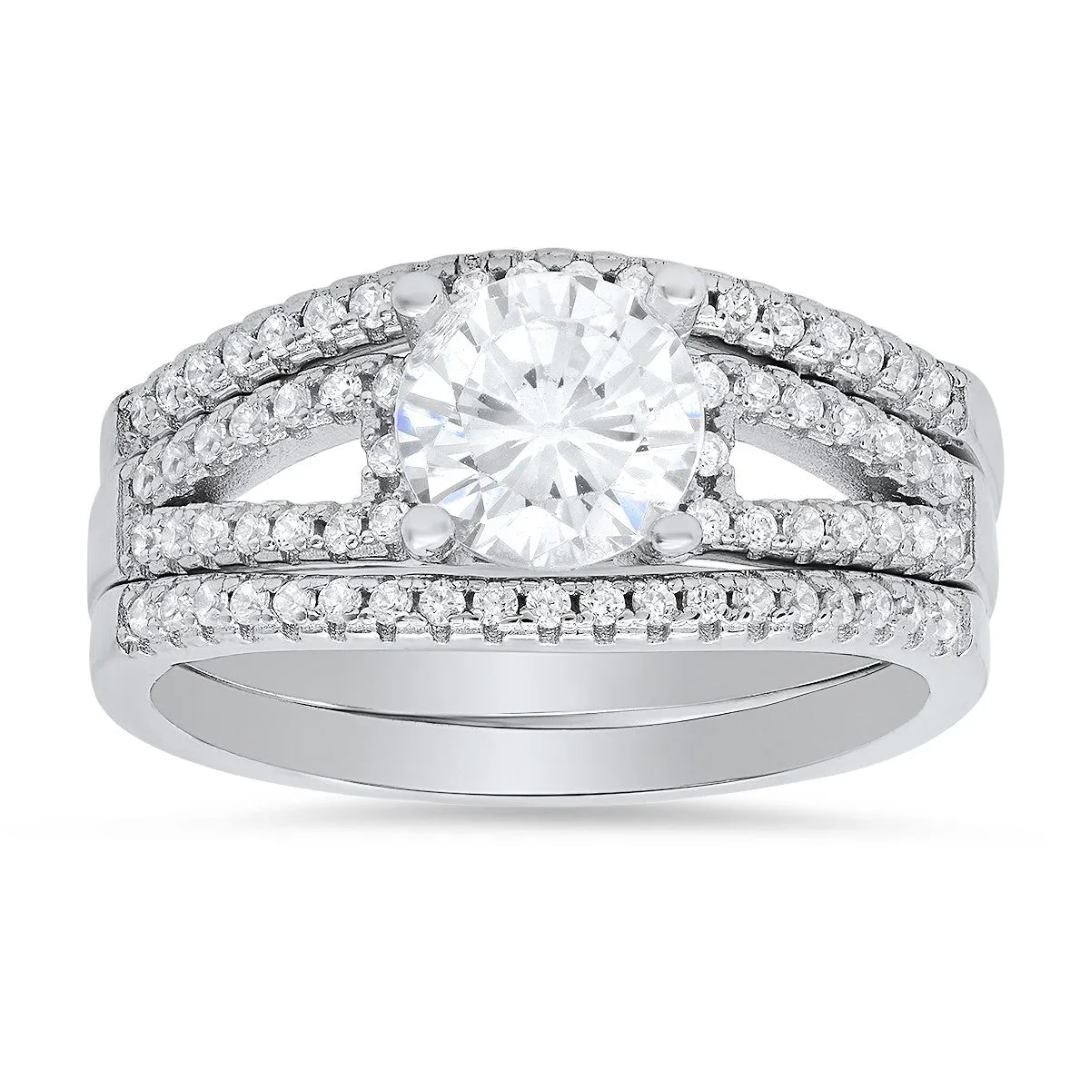 Sterling Silver Round CZ 3pc Stackable Ring Set sold by Ruumur