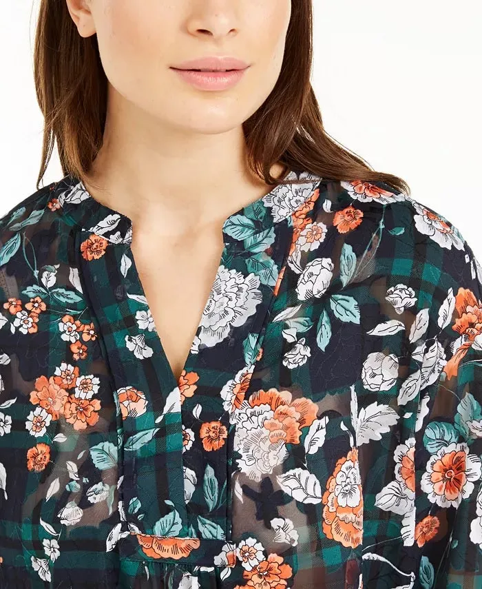 Tommy Hilfiger Women's Printed Medley Burnout Peasant Top Navy Size X-Large sold by Ruumur product image thumbnail 3