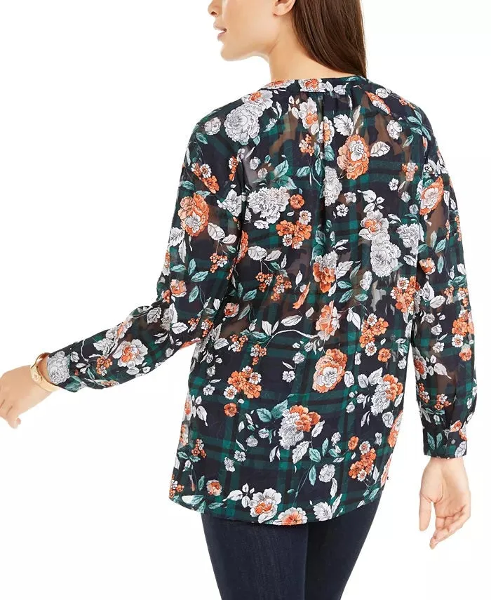 Tommy Hilfiger Women's Printed Medley Burnout Peasant Top Navy Size X-Large sold by Ruumur product image thumbnail 2