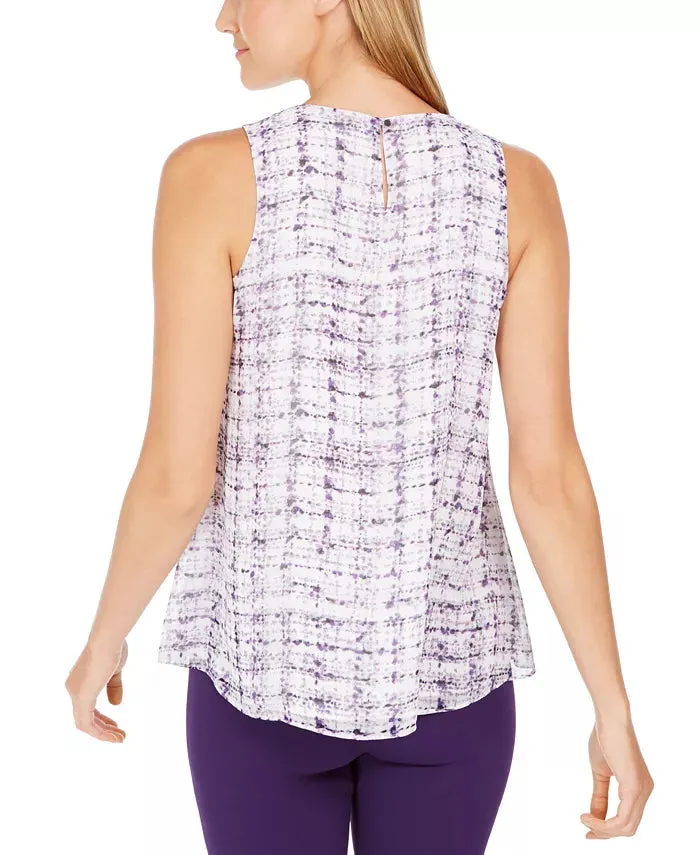 Calvin Klein Women's Sleeveless Printed Pleat-Neck Top Purple Size Large sold by Ruumur product image thumbnail 2