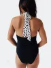 Women's Dalmatians on Vacation High Neck Halter One Piece Swimsuit sold by Ruumur