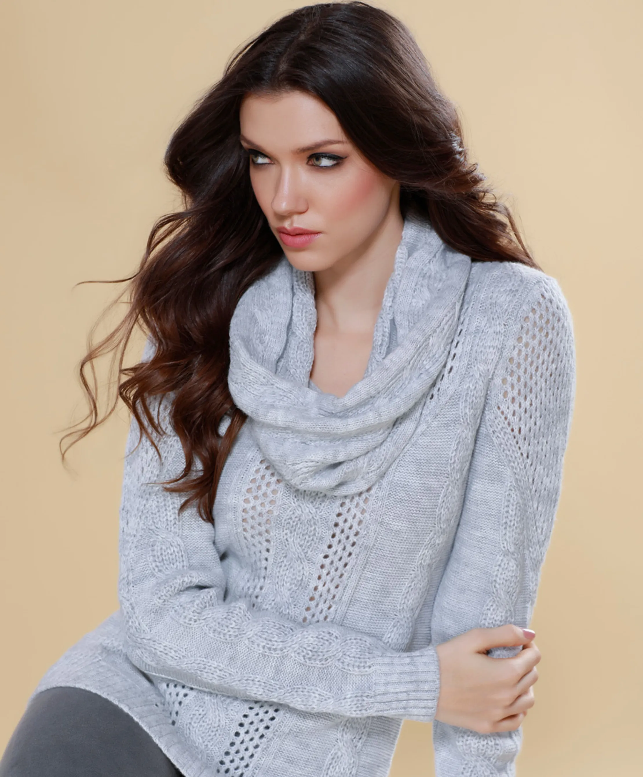Juliana Cable Knit Sweater Attach Scarf sold by Ruumur product image thumbnail 2