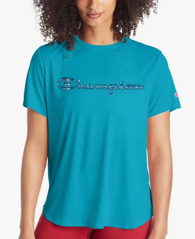 Champion Women's Cotton Logo Boyfriend T-Shirt Blue Size X-Small sold by Ruumur