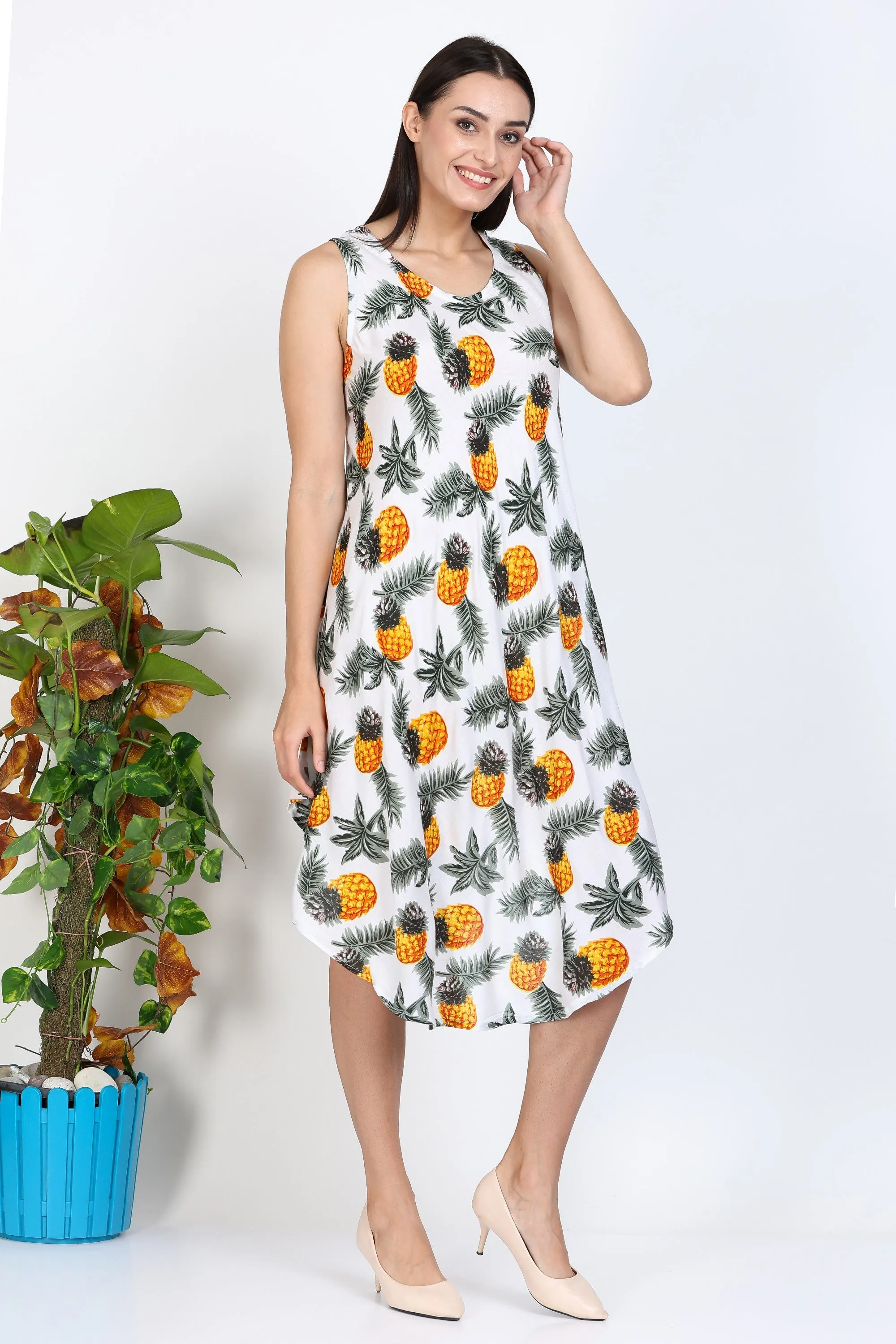 India Blue Women's Pineapple Print Dress sold by Ruumur product image thumbnail 4