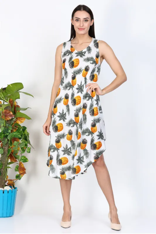 India Blue Women's Pineapple Print Dress sold by Ruumur