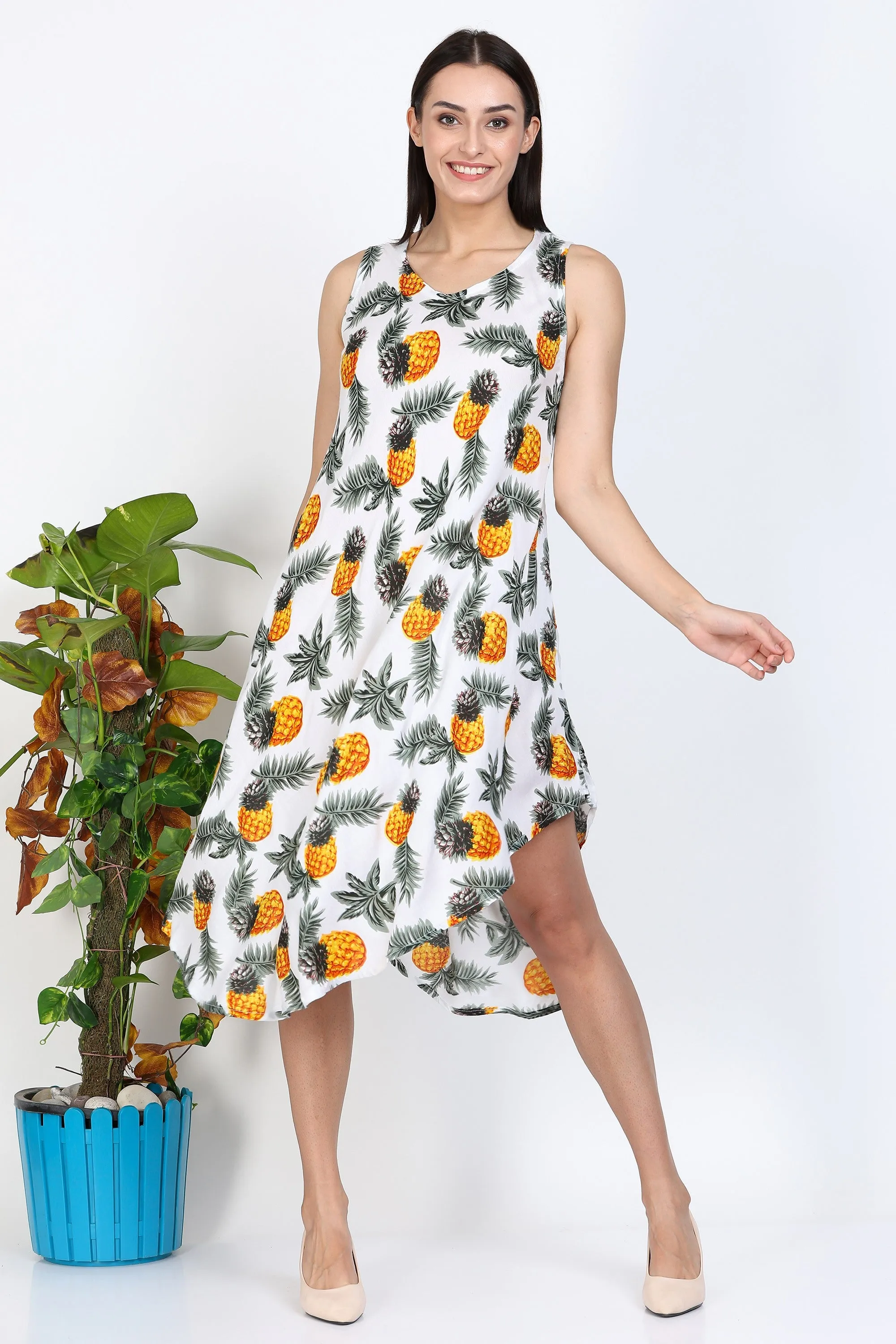 India Blue Women's Pineapple Print Dress sold by Ruumur product image thumbnail 2