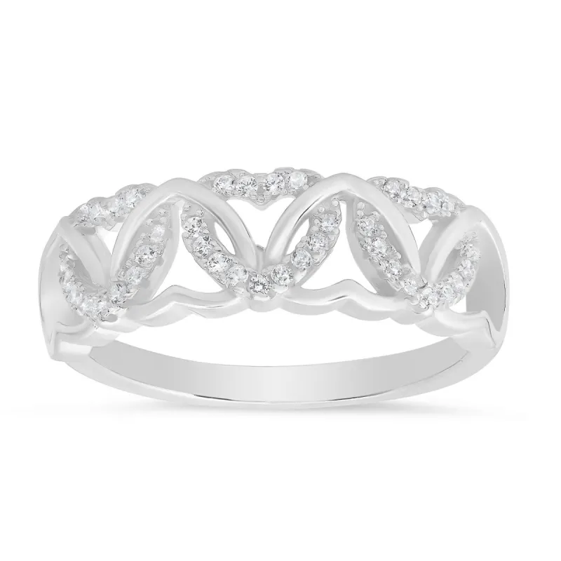 Sterling Silver Interlocking Hearts CZ Ring sold by Ruumur
