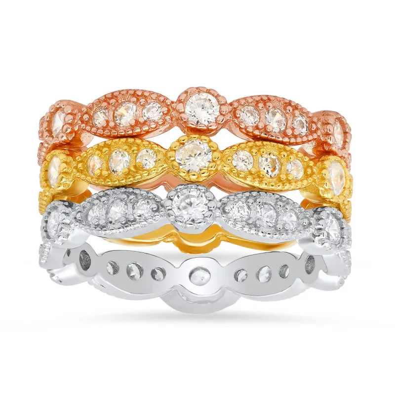 Sterling Silver Tri-Color 3pc Stackable Ring Set sold by Ruumur