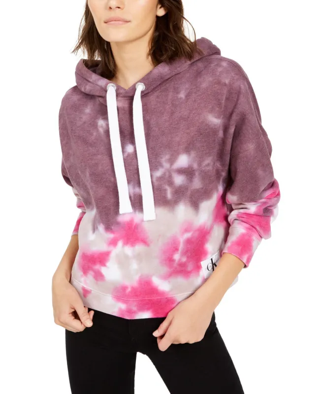 Calvin Klein Women's High Tide Tie-Dyed Cropped Hoodie Pink Size Extra Large sold by Ruumur