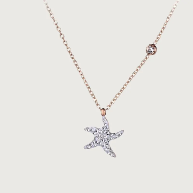 Rose CZ Pavé Starfish Hypoallergenic Necklace sold by Ruumur