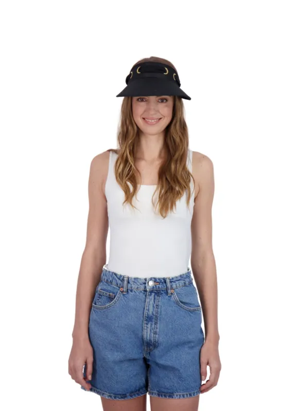 Tahari Women's Straw Visor Hat with Eyelet and Chiffon Ribbon Trim and Back Bow made by Ruumur