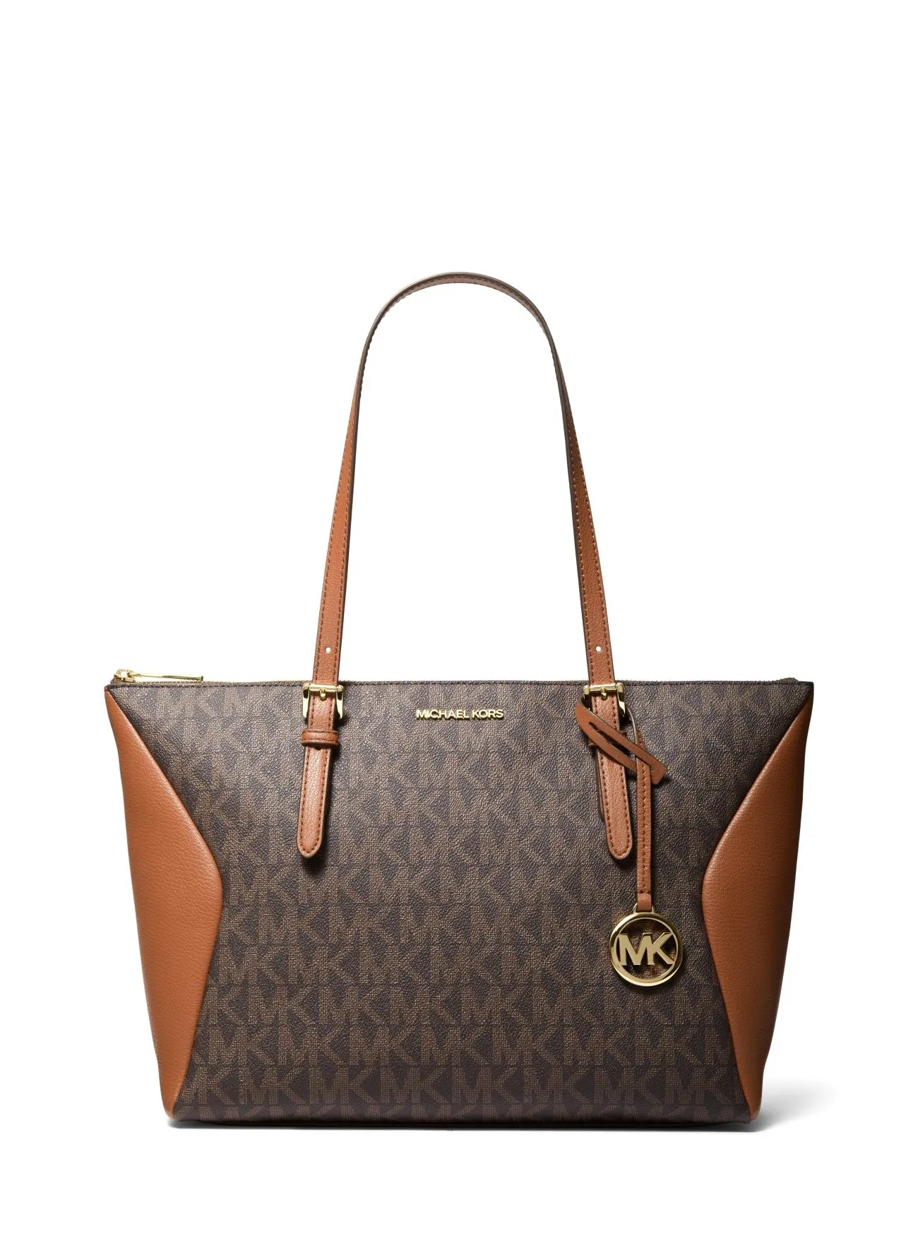 Michael Kors Women's Brown Coraline Large Logo and Leather Tote Bag sold by Ruumur