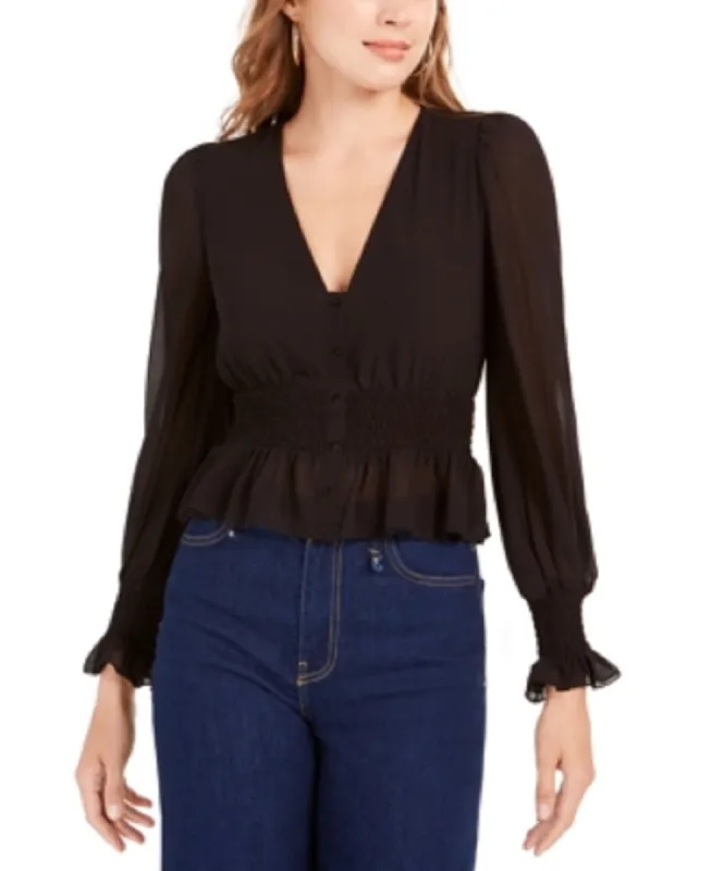 Lucy Paris Women's Smocked V-Neck Top Black Size Large sold by Ruumur