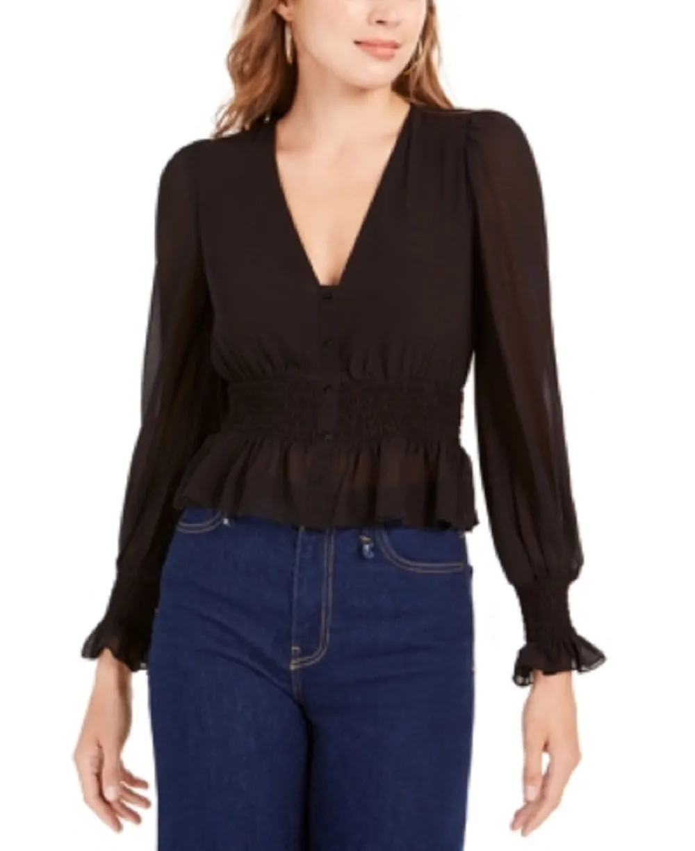 Lucy Paris Women's Smocked V-Neck Top Black Size Large sold by Ruumur