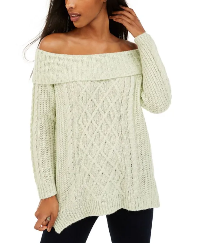 NO COMMENT Women's Textured Printed Long Sleeve Off Shoulder Blouse Top Green Size Small sold by Ruumur