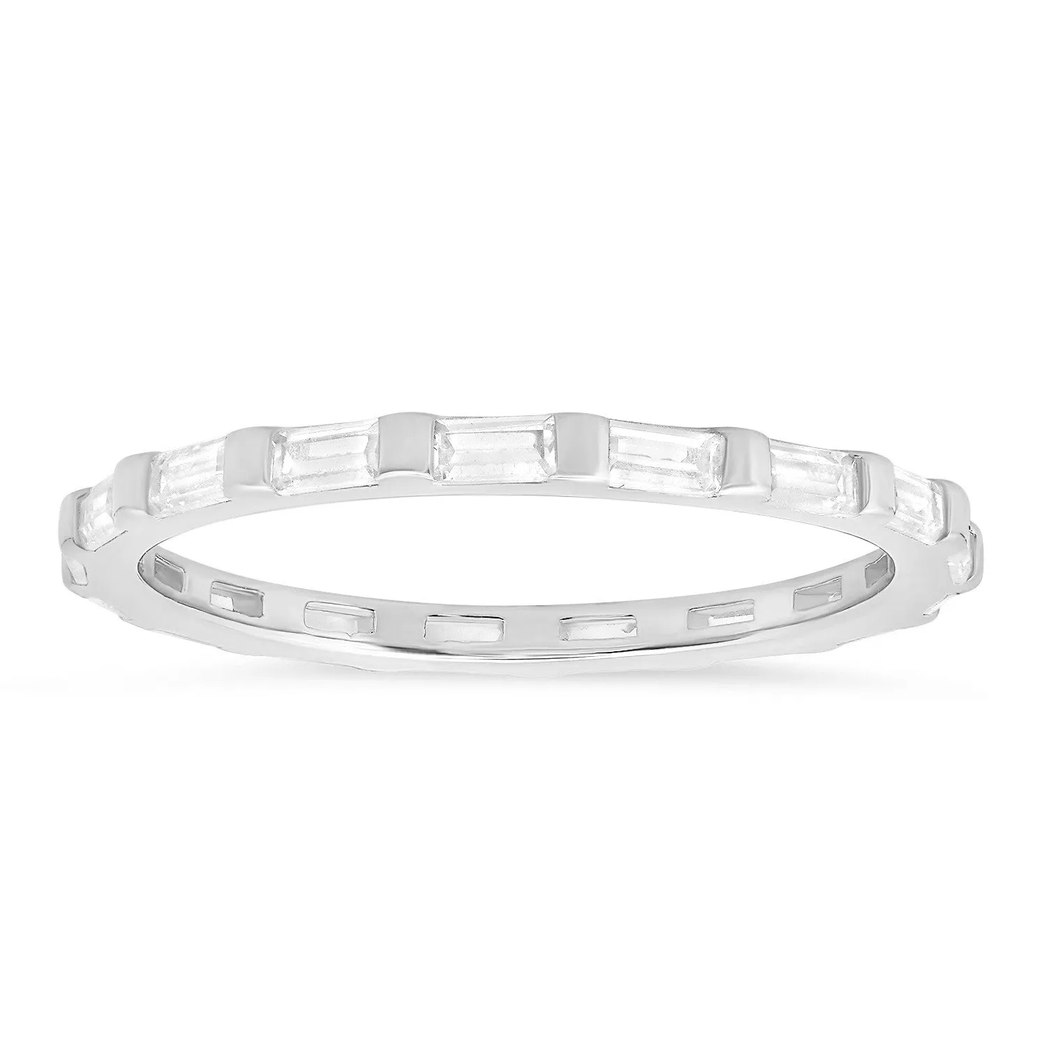 Sterling Silver Baguette CZ Stackable Eternity Band Ring sold by Ruumur