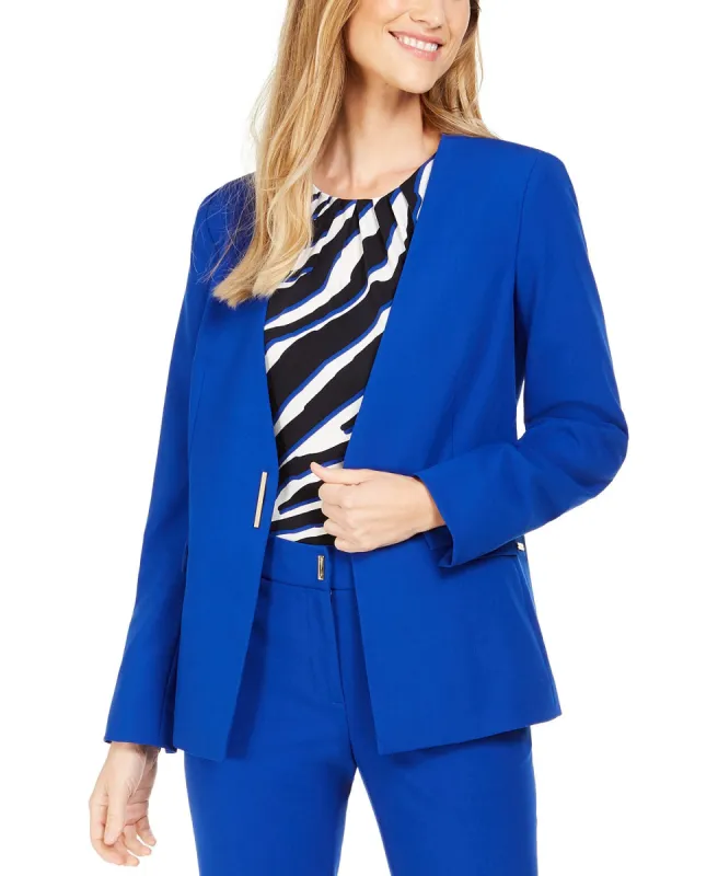 Calvin Klein Women's Collarless Single-Snap Blazer Blue Size 8 sold by Ruumur