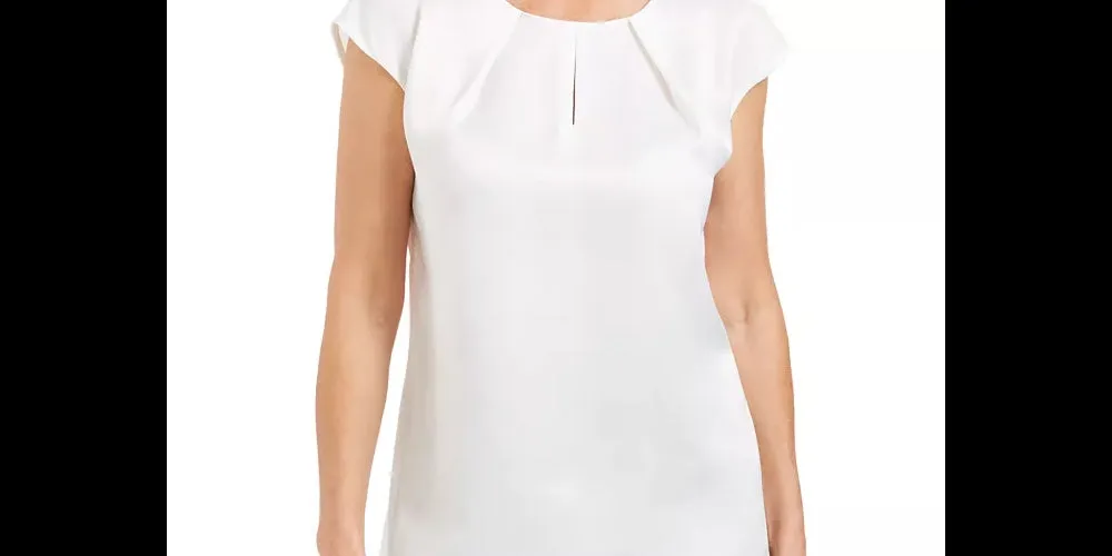 Kasper Women's Petite Pleated-Neck Keyhole Blouse White Size PS sold by Ruumur product image thumbnail 2